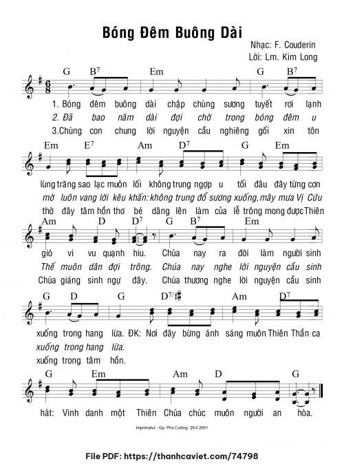 Bóng đêm buông dài - Lm. Kim Long (Nhạc Ngoại, lời Việt) - trang 1