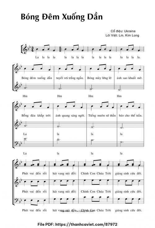 Bóng đêm xuống dần - Lm. Kim Long (Nhạc Ngoại, lời Việt) - trang 1