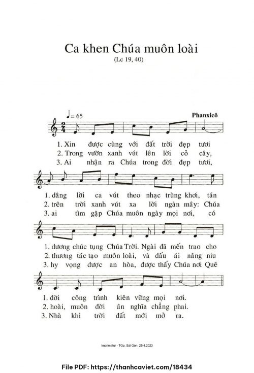Ca khen Chúa muôn loài - Phanxicô - trang 1
