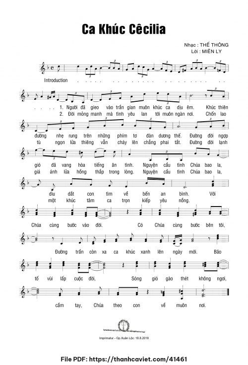Ca khúc Cêcilia - Thế Thông - Lời: Miên Ly - trang 1