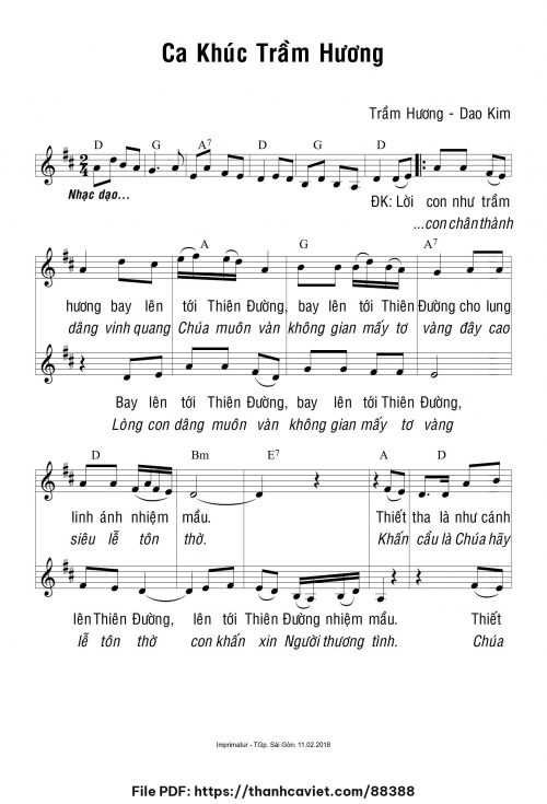 Ca khúc trầm hương - Lm. Dao Kim - Sr. Trầm Hương - trang 1