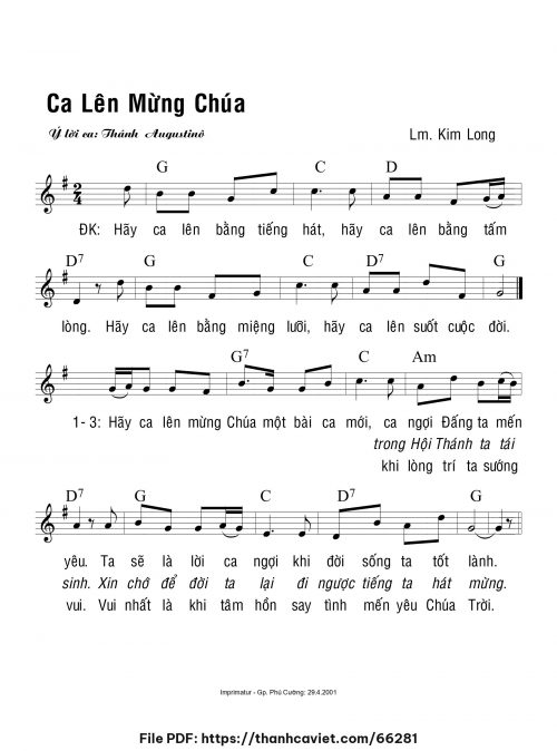 Ca lên mừng Chúa - Lm. Kim Long - trang 1