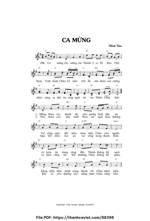 Ca mừng - Chính Tâm - trang 1