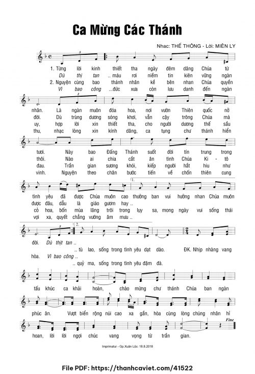 Ca mừng Các Thánh - Thế Thông - Lời: Miên Ly - trang 1