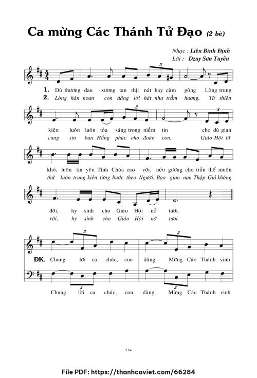Ca mừng Các Thánh Tử Đạo Việt Nam - Liên Bình Định - Lời: Dzuy Sơn Tuyền - trang 1