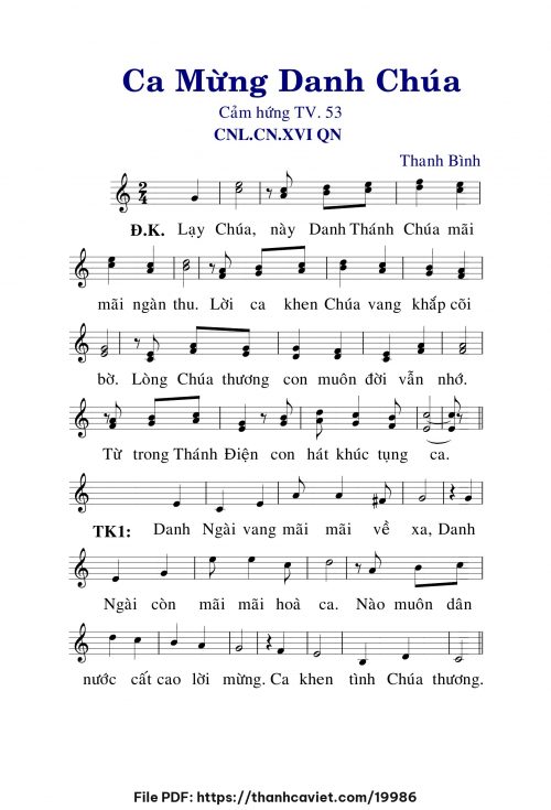 Ca mừng danh Chúa - Lm. Thanh Bình - trang 1