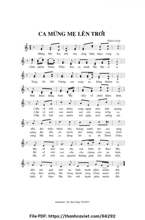 Ca mừng Mẹ lên trời - Sr. Thiên Uyên - trang 1