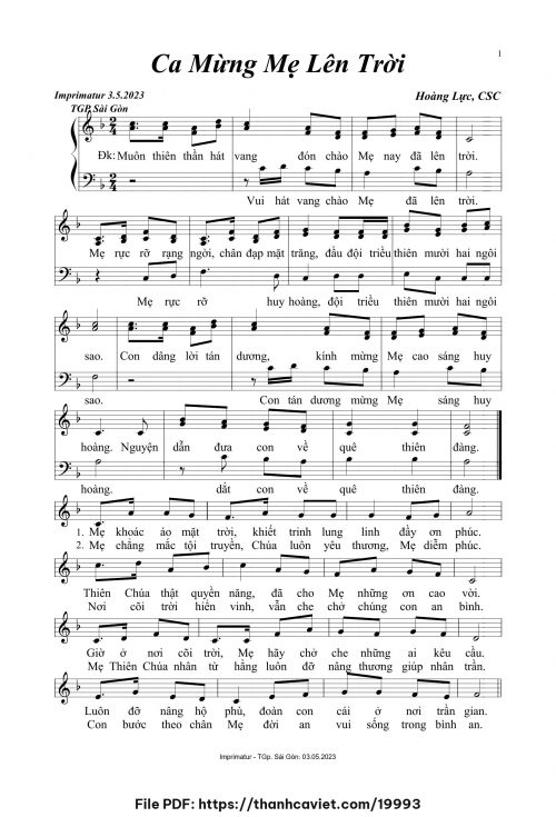 Ca mừng Mẹ lên trời - Hoàng Lực, CSC - trang 1