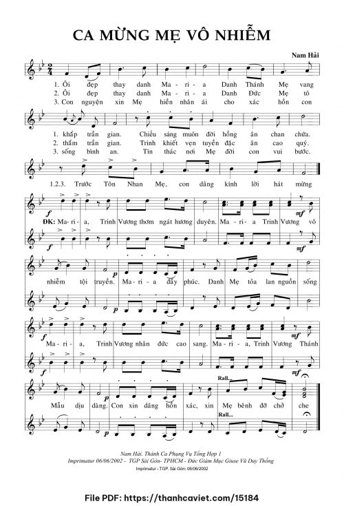 Ca mừng Mẹ Vô Nhiễm - Nam Hải - trang 1