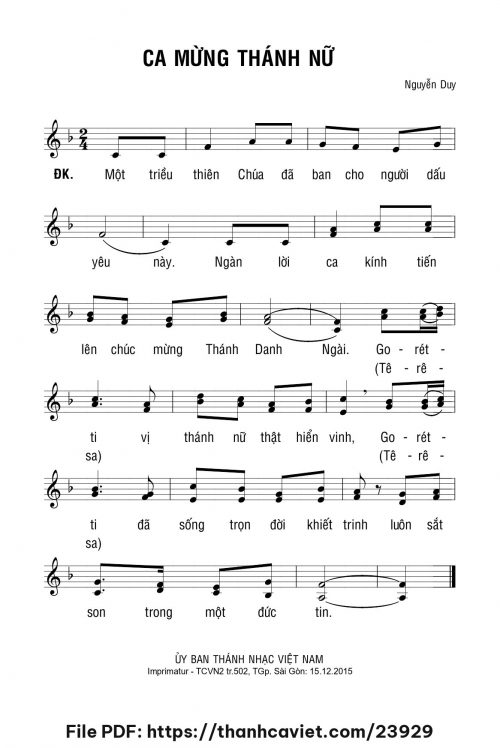 Ca mừng Thánh Nữ - Lm. Nguyễn Duy - trang 1