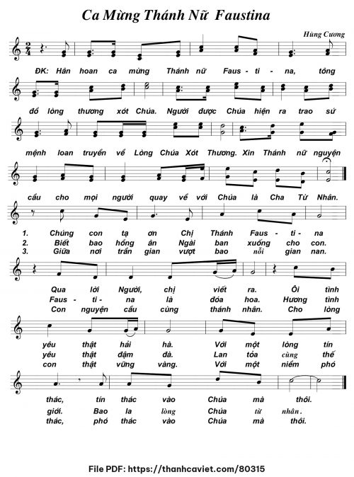 Ca mừng Thánh Nữ Faustina - Hùng Cương - trang 1