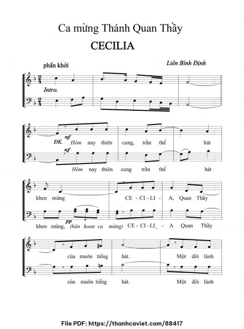 Ca mừng Thánh quan thầy Cecilia - Liên Bình Định - trang 1