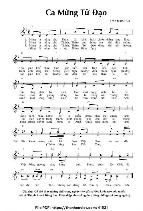 Ca mừng tử đạo - Trần Minh Hứa - trang 1