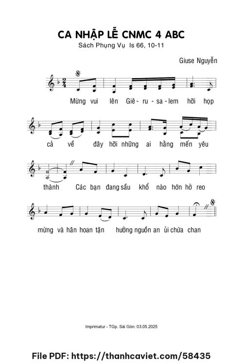 Ca nhập lễ Chúa nhật 4 mùa chay ABC - Giuse Nguyễn - trang 1