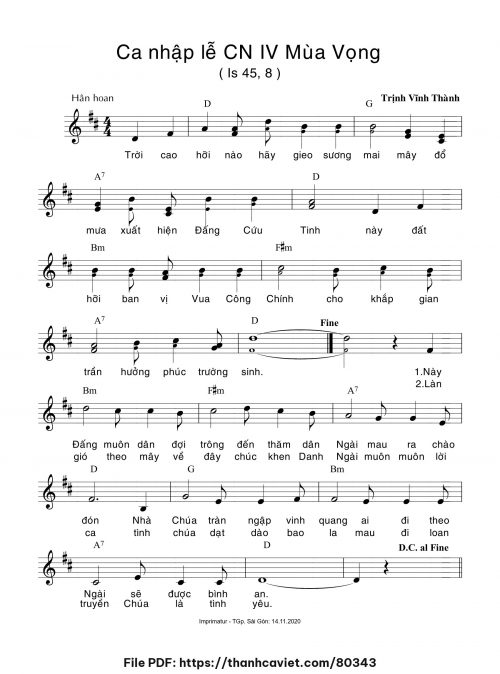 Ca nhập lễ Chúa Nhật IV Mùa Vọng - Trịnh Vĩnh Thành - trang 1