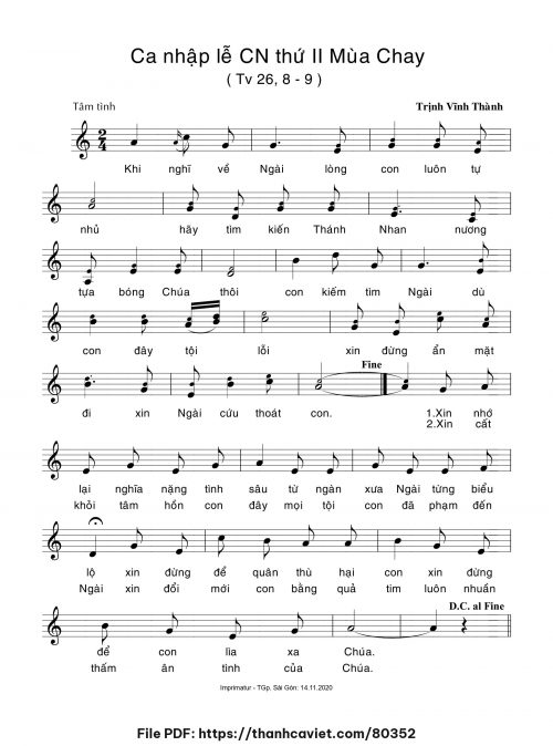 Ca nhập lễ Chúa Nhật thứ II Mùa Chay - Trịnh Vĩnh Thành - trang 1
