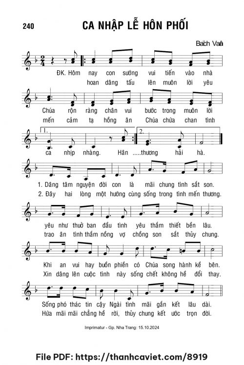 Ca Nhập Lễ Hôn Phối - Lm. Bạch Vân - trang 1