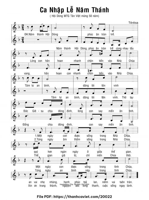Ca nhập lễ Năm Thánh - Sr. Têrêsa - trang 1