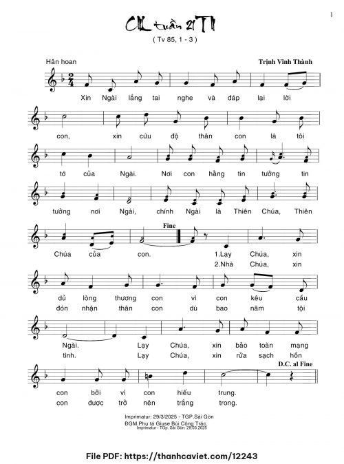 Ca nhập lễ Tuần 21 Thường Niên - Trịnh Vĩnh Thành - trang 1