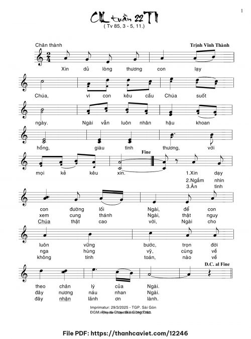 Ca nhập lễ Tuần 22 Thường Niên - Trịnh Vĩnh Thành - trang 1