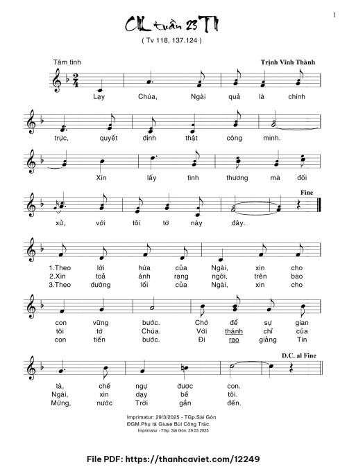 Ca nhập lễ Tuần 23 Thường Niên - Trịnh Vĩnh Thành - trang 1