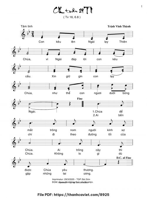 Ca nhập lễ Tuần 29 Thường Niên - Trịnh Vĩnh Thành - trang 1