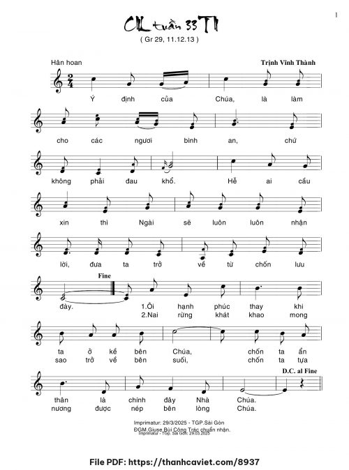 Ca nhập lễ Tuần 33 Thường Niên - Trịnh Vĩnh Thành - trang 1