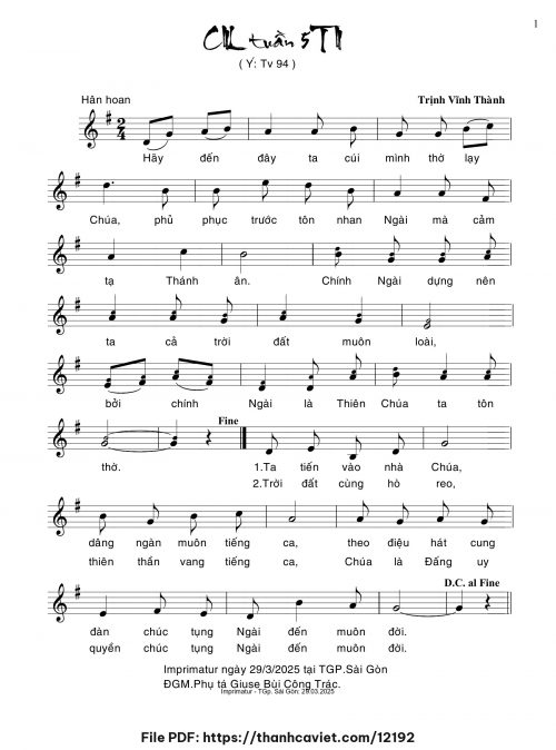 Ca nhập lễ Tuần 5 Thường Niên - Trịnh Vĩnh Thành - trang 1