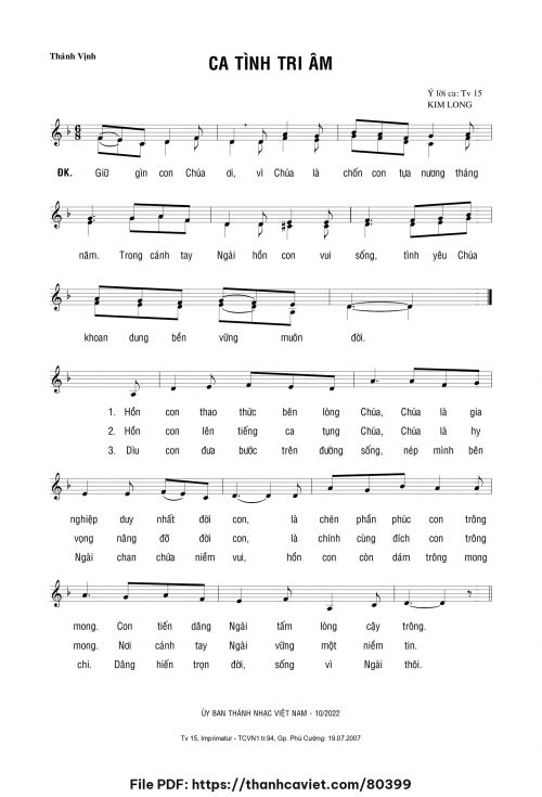 Ca tình tri âm - Lm. Kim Long - trang 1