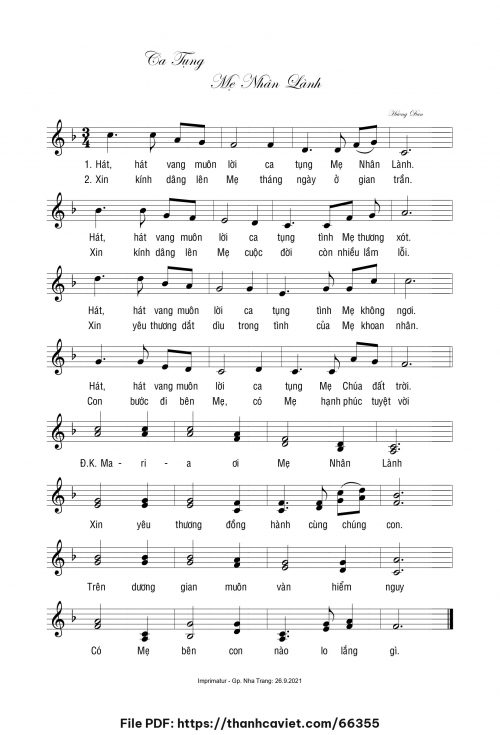 Ca tụng Mẹ Nhân Lành - Sr. Hương Đan - trang 1