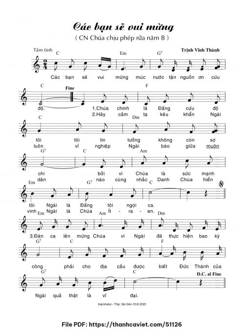 Các bạn sẽ vui mừng - Trịnh Vĩnh Thành - trang 1