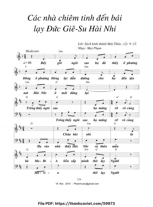 Các nhà chiêm tinh đến bái lạy Đức Giêsu Hai Nhi (Ca Nguyện, Imprimatur – TGp. Toronto, Canada: 09.8.2017 - Mai Phạm - trang 1