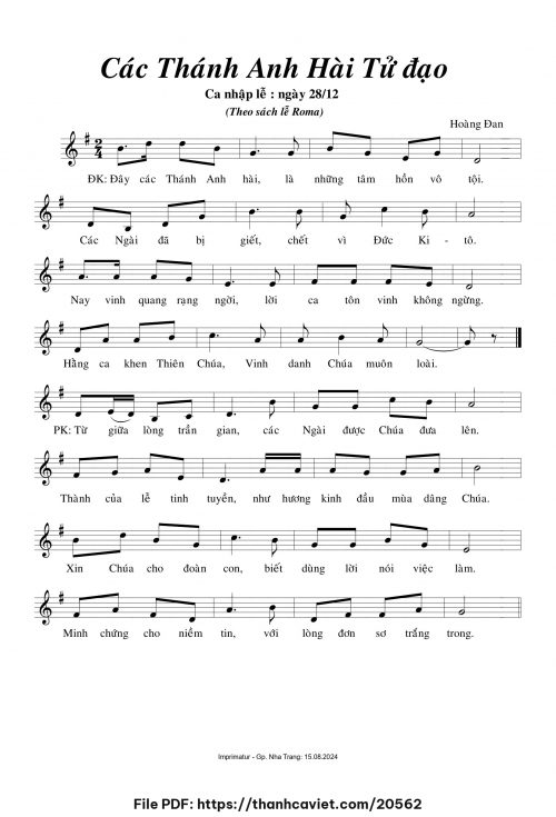 Các Thánh Anh Hài Tử Đạo - Hoàng Đan - trang 1