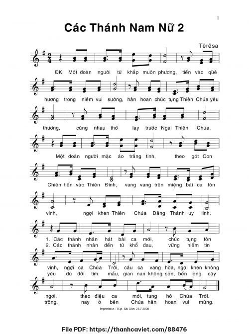 Các Thánh Nam Nữ 2 - Sr. Têrêsa - trang 1