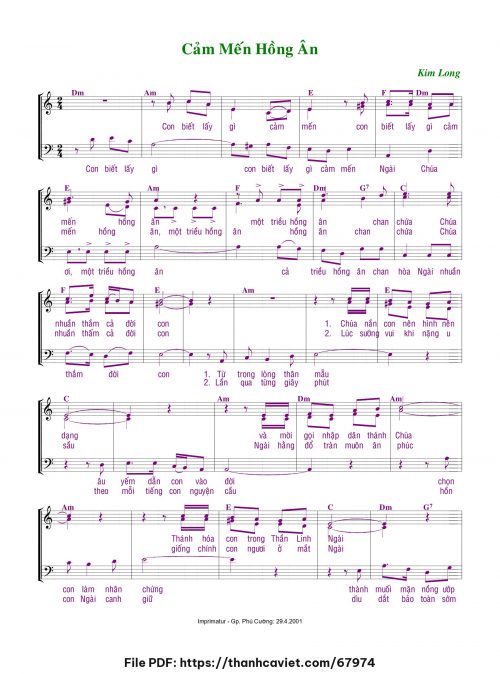 Cảm mến hồng ân - Lm. Kim Long - trang 1