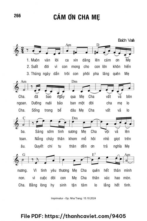 Cám ơn cha mẹ - Lm. Bạch Vân - trang 1
