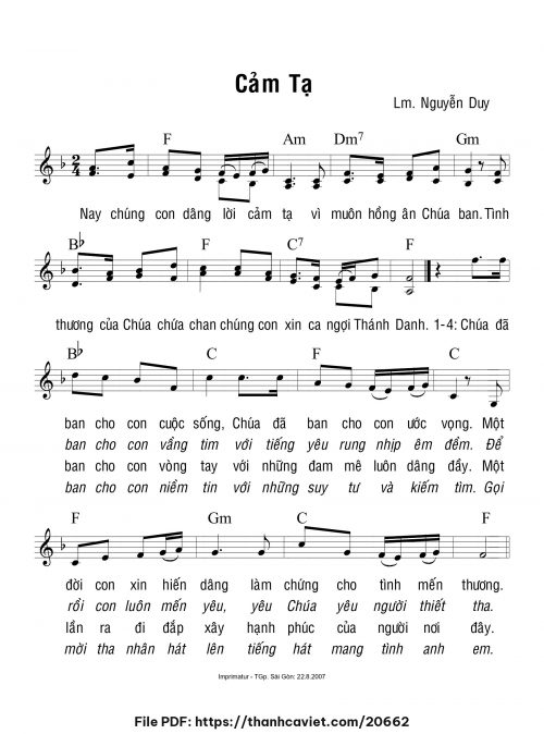 Cảm tạ - Lm. Nguyễn Duy - trang 1