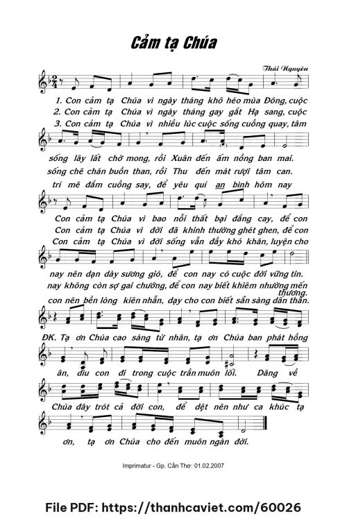 Cảm tạ Chúa - Lm. Thái Nguyên - trang 1
