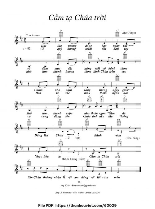 Cảm tạ Chúa Trời - Mai Phạm - trang 1