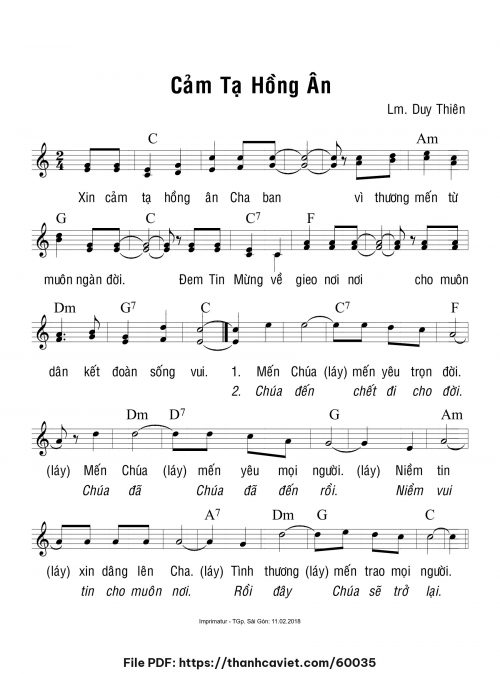 Cảm tạ hồng ân - Lm. Duy Thiên - trang 1