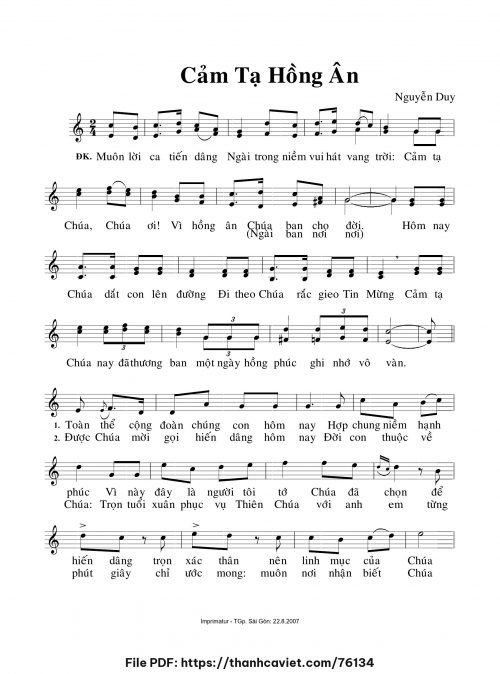 Cảm tạ hồng ân - Lm. Nguyễn Duy - trang 1