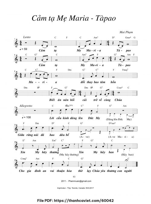 Cảm tạ Mẹ Maria TàPao - Mai Phạm - trang 1