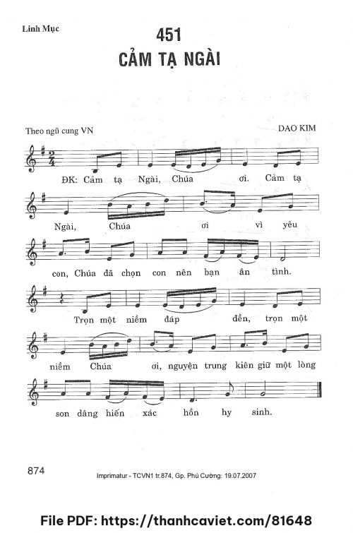 Cảm tạ Ngài - Lm. Dao Kim - trang 1