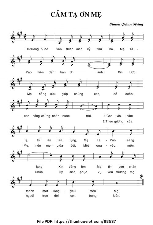 Cảm tạ ơn Mẹ - Phan Hùng - trang 1