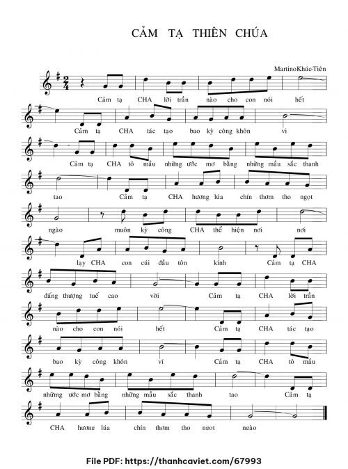 Cảm tạ Thiên Chúa - Martino Khúc Tiên - trang 1