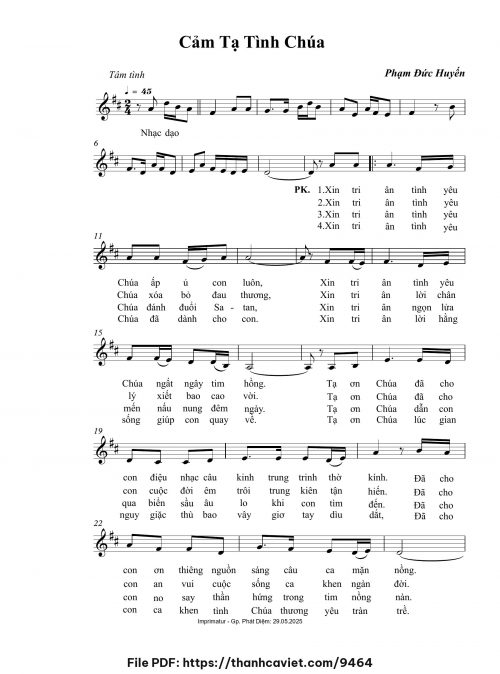 Cảm tạ tình Chúa - Phạm Đức Huyến - trang 1