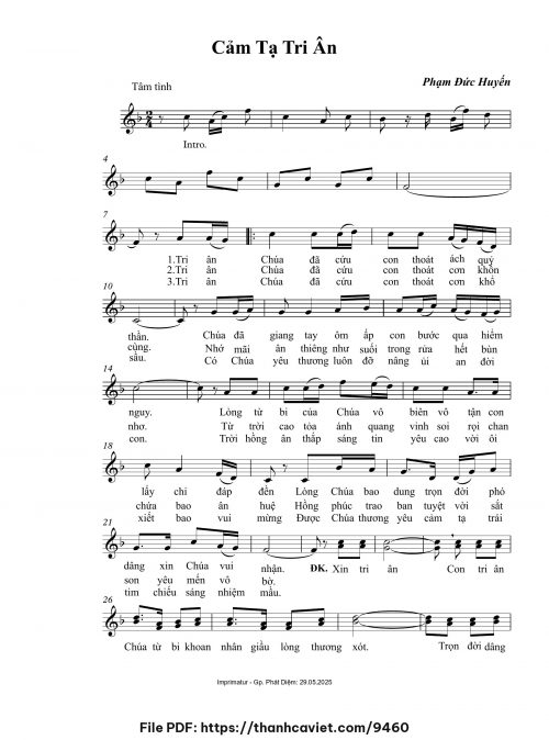 Cảm tạ tri ân - Phạm Đức Huyến - trang 1