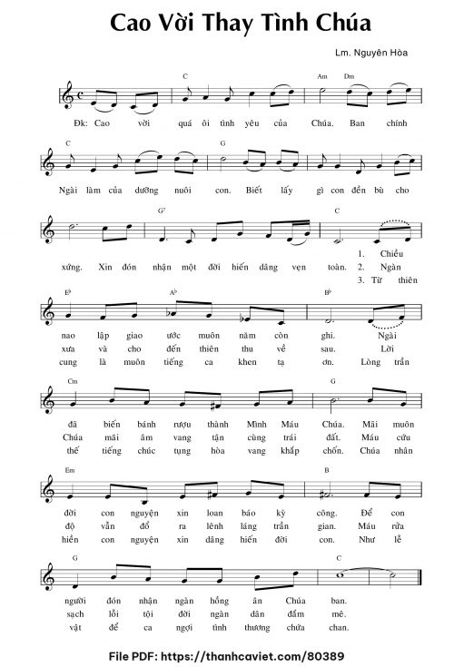 Cao vời thay tình Chúa - Lm. Nguyên Hòa - trang 1