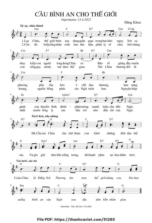 Cầu bình an cho Thế giới - Đăng Khoa - trang 1
