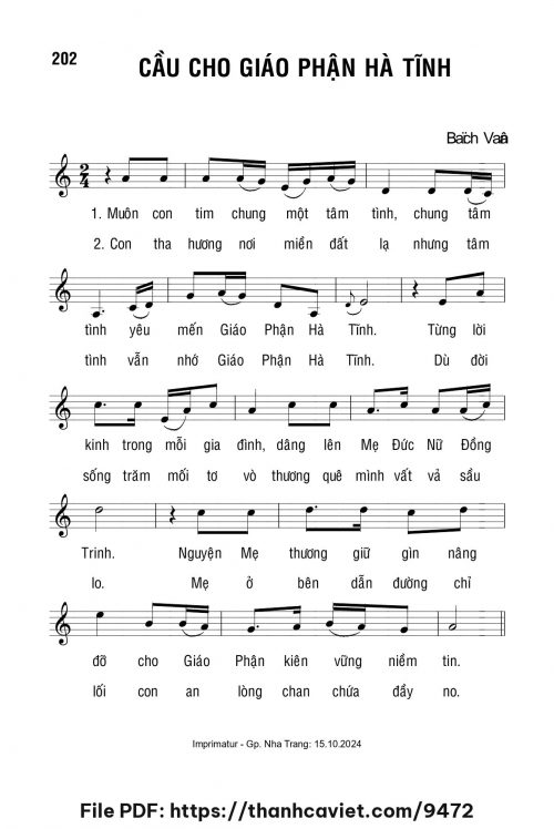 Cầu cho Giáo phận Hà Tĩnh - Lm. Bạch Vân - trang 1